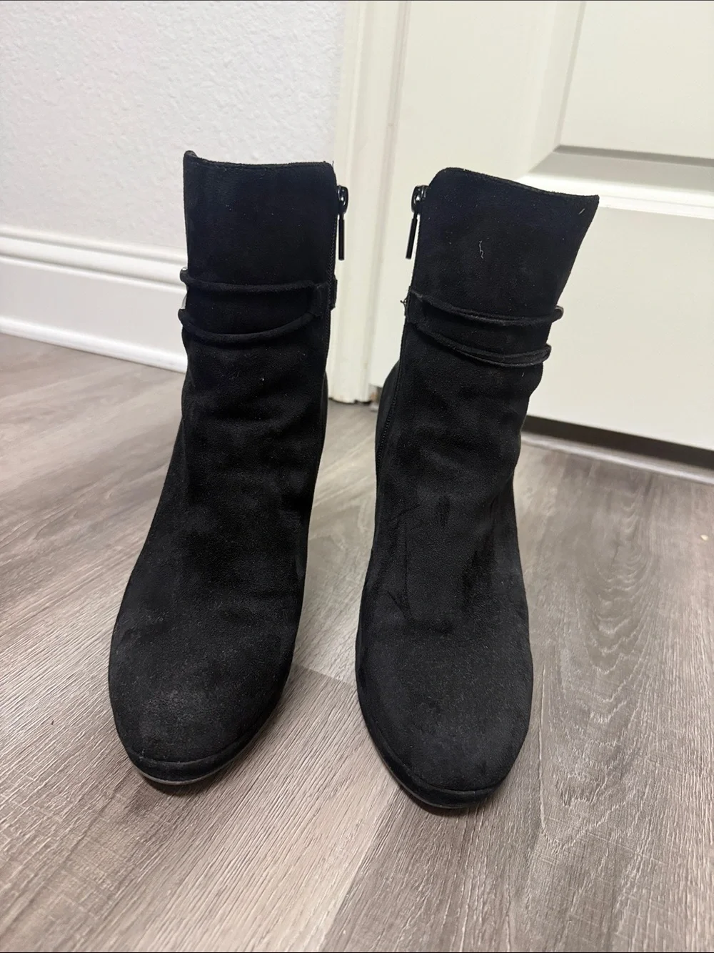 Impo Black Suede Ankle Booties with Side Buckle Detail 9